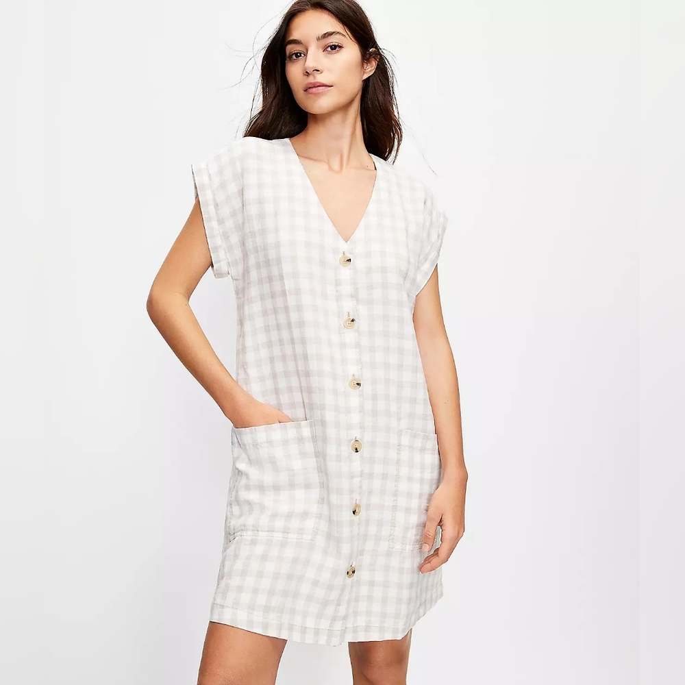 Lou & Grey Linen Checker Shift Dress with Pockets